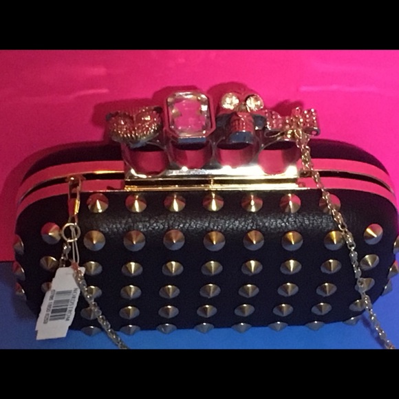 SOLD! Natasha Couture Jeweled Studded Clutch NWT - Picture 3 of 8